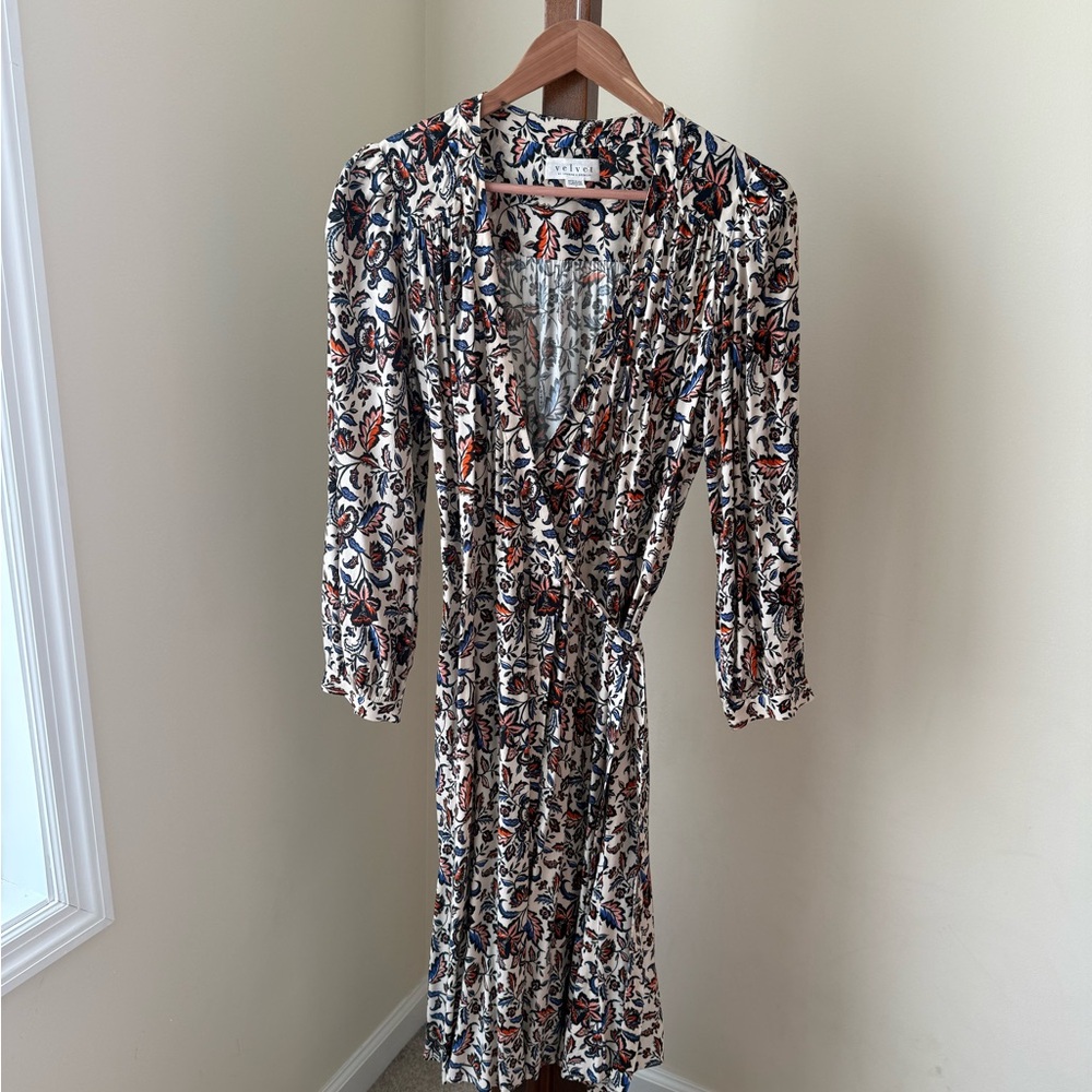 Velvet Multicolor Floral Midi Dress